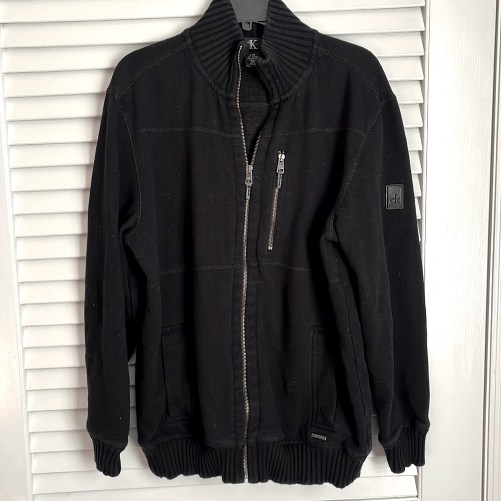 Mens Calvin Klein Heavyweight Track Jacket Sweatshirt Ribbed Knit Detail